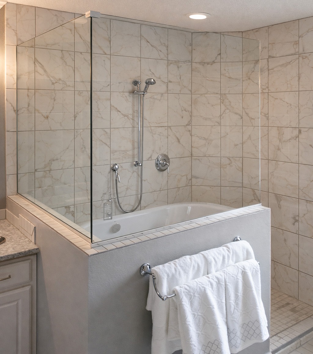 corner shower half wall 2 panels