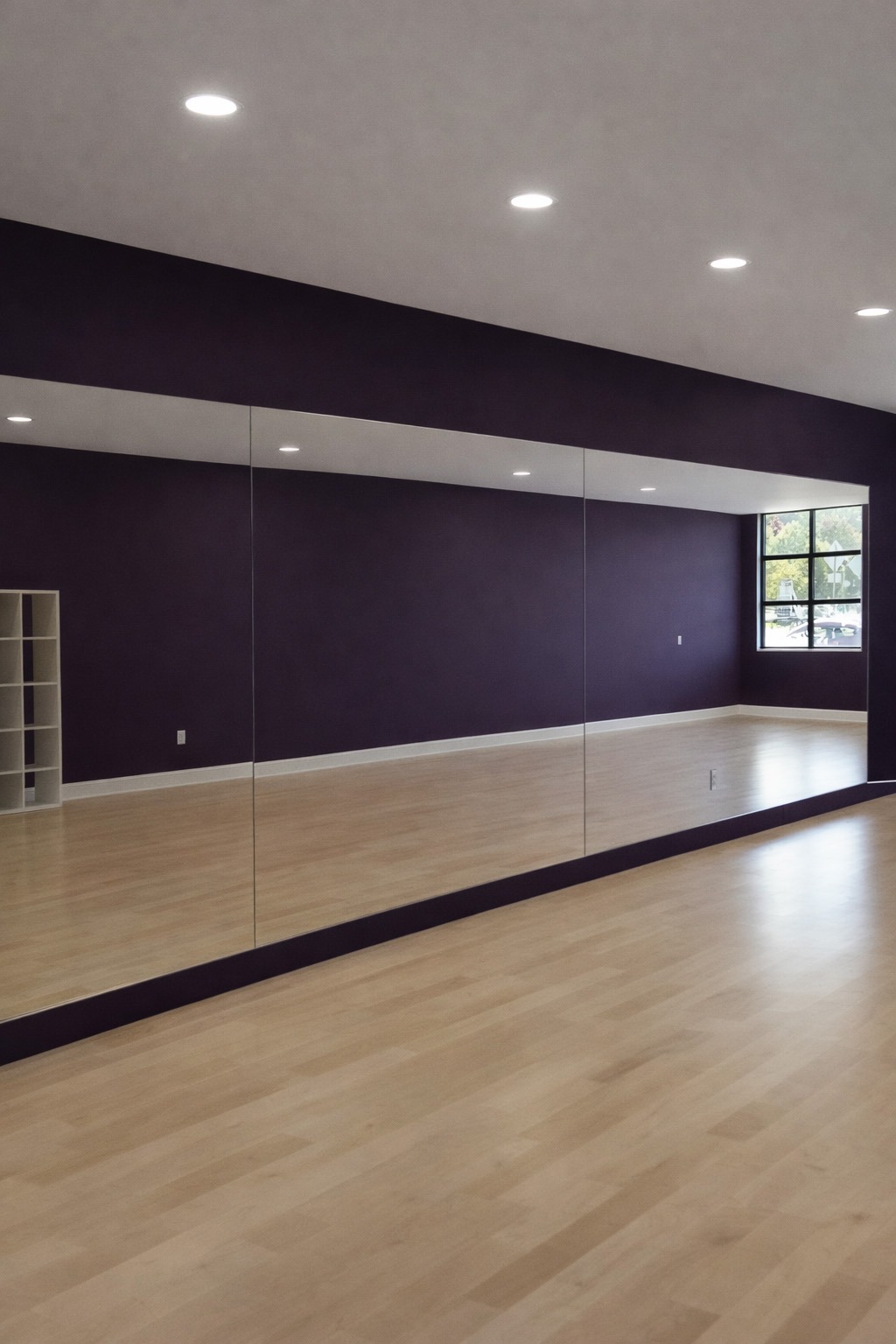 mirror wall with purple walls